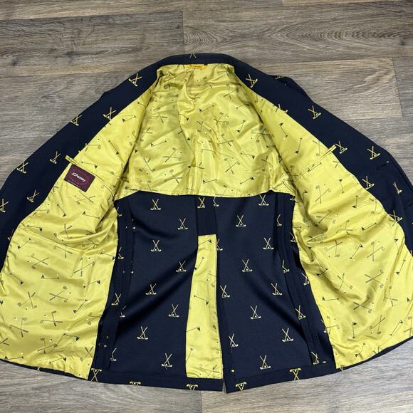 JC Penney Navy Blazer with Embroidered Crossed Golf Clubs Sport Coat RARE 40R - Picture 12 of 15